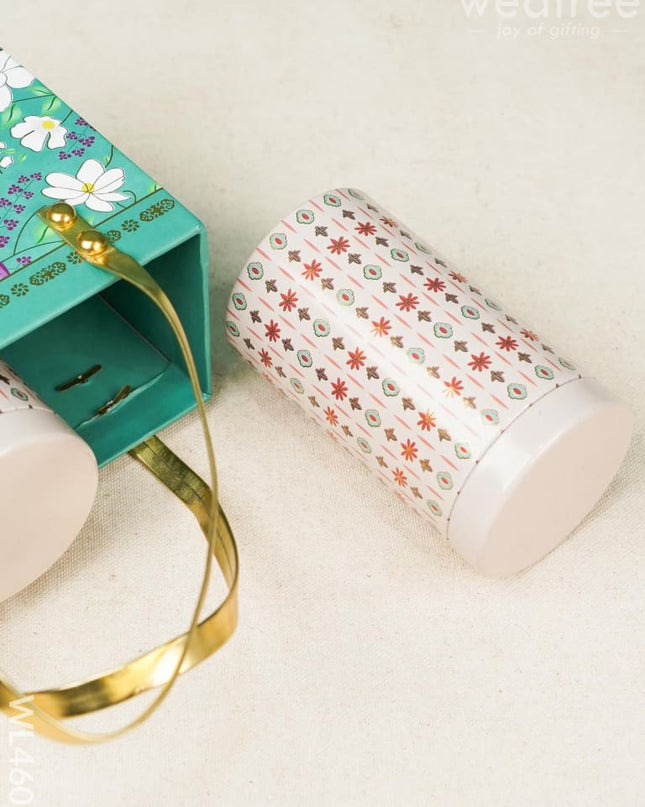 Floral Print Bag With Printed Tin Jars - Set Of 2 Wl4603 Dining Essentials