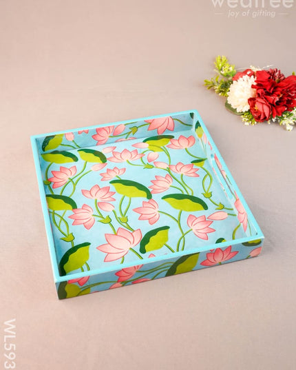 Floral Print Square Tray - 10X10 inch - WL5938 - Wooden Trays