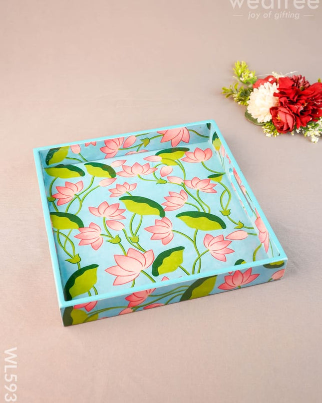 Floral Print Square Tray - 10X10 inch - WL5938 - Wooden Trays