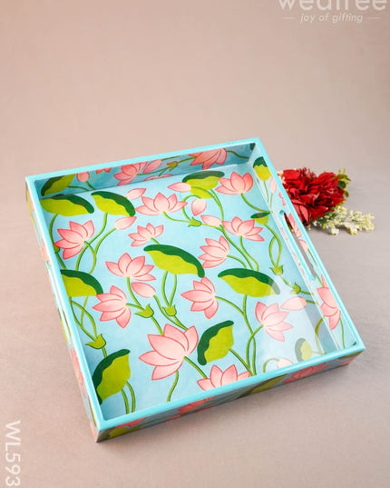 Floral Print Square Tray - 10X10 inch - WL5938 - Wooden Trays