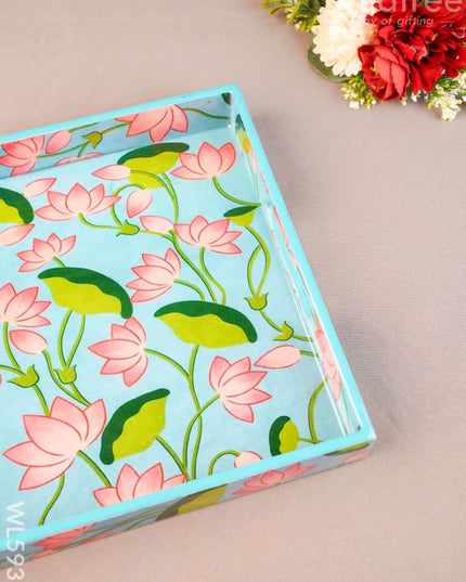 Floral Print Square Tray - 10X10 inch - WL5938 - Wooden Trays