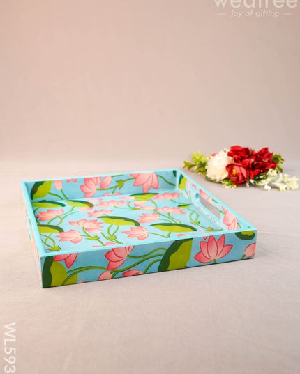 Floral Print Square Tray - 10X10 inch - WL5938 - Wooden Trays