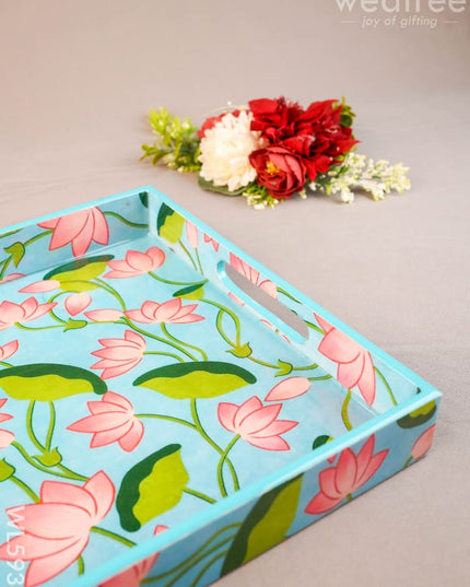 Floral Print Square Tray - 10X10 inch - WL5938 - Wooden Trays