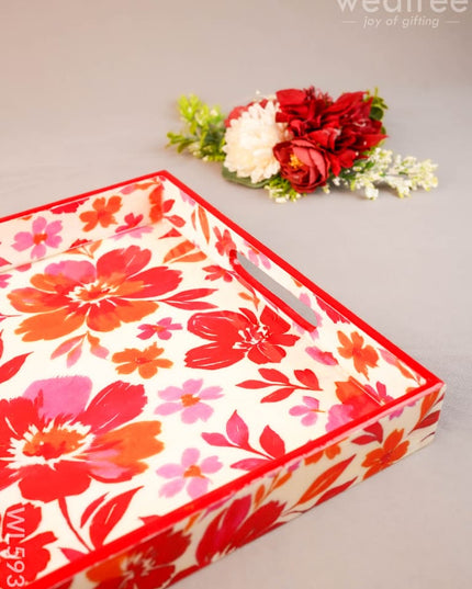Floral Print Square Tray - 10X10 inch - WL5939 - Wooden Trays