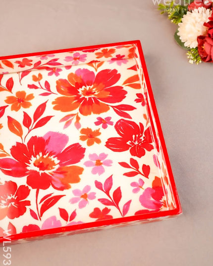 Floral Print Square Tray - 10X10 inch - WL5939 - Wooden Trays