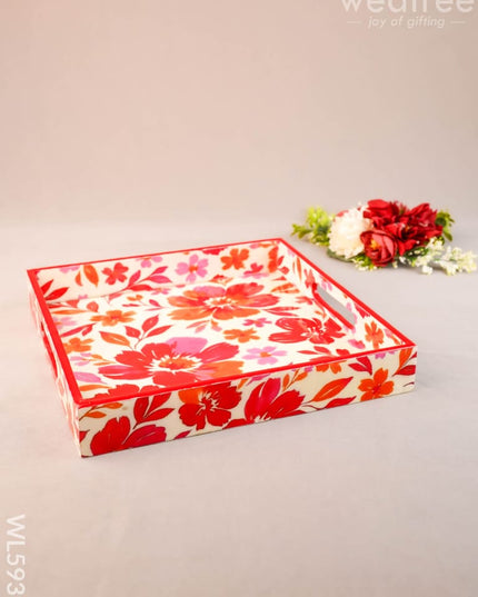 Floral Print Square Tray - 10X10 inch - WL5939 - Wooden Trays