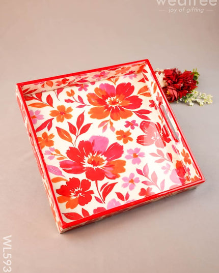 Floral Print Square Tray - 10X10 inch - WL5939 - Wooden Trays