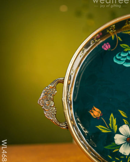Floral Printed Brass Tray - 9 Inch Wl4688 Utility