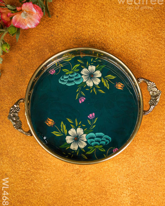 Floral Printed Brass Tray - 9 Inch Wl4688 Utility