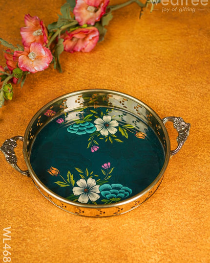 Floral Printed Brass Tray - 9 Inch Wl4688 Utility