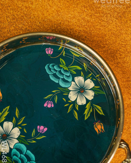 Floral Printed Brass Tray - 9 Inch Wl4688 Utility