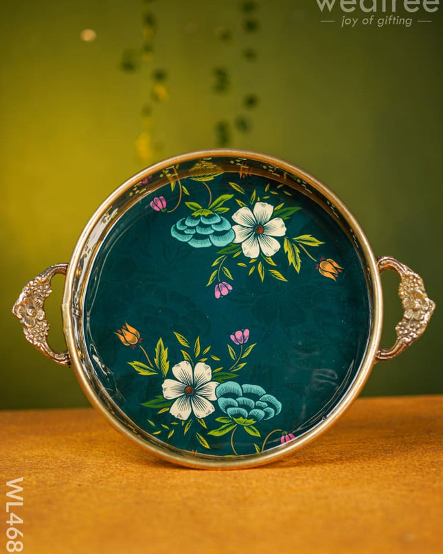 Floral Printed Brass Tray - 9 Inch Wl4688 Utility