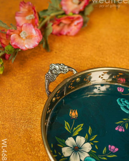 Floral Printed Brass Tray - 9 Inch Wl4688 Utility