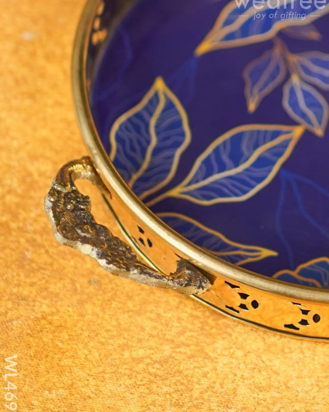 Floral Printed Brass Tray - 9 Inch Wl4696 Utility
