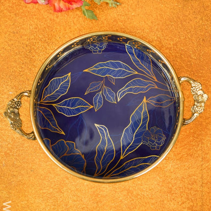 Floral Printed Brass Tray - 9 Inch Wl4696 Utility