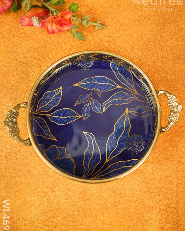 Floral Printed Brass Tray - 9 Inch Wl4696 Utility