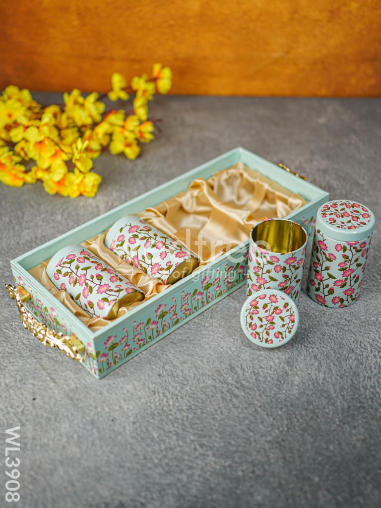 Floral Printed Tray With Jar Set - Wl3908 Wooden Trays