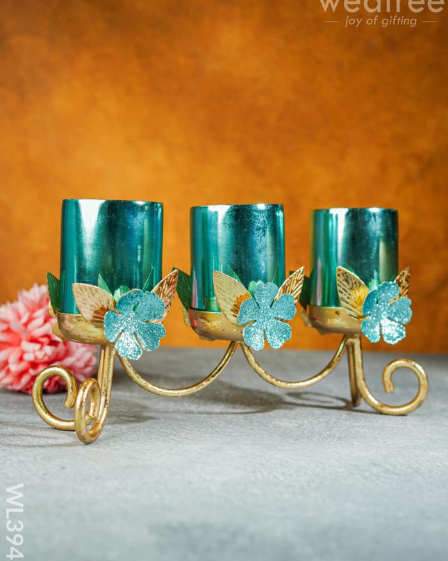 Floral Stand With 3 Glass Candle Holders - Wl3945 Candles & Votives