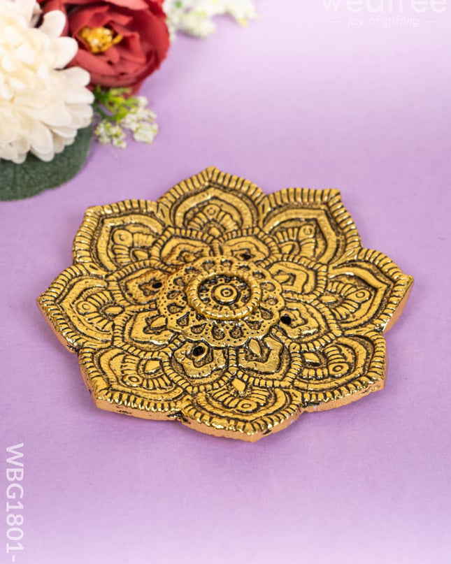 Flower Agarbathi Stand - Gold - WBG1801-1 - White Metal Pooja Utility RG