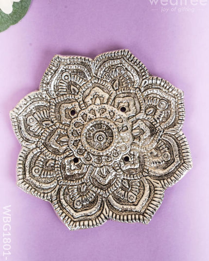 Flower Agarbathi Stand - Silver - WBG1801-2 - White Metal Pooja Utility RG