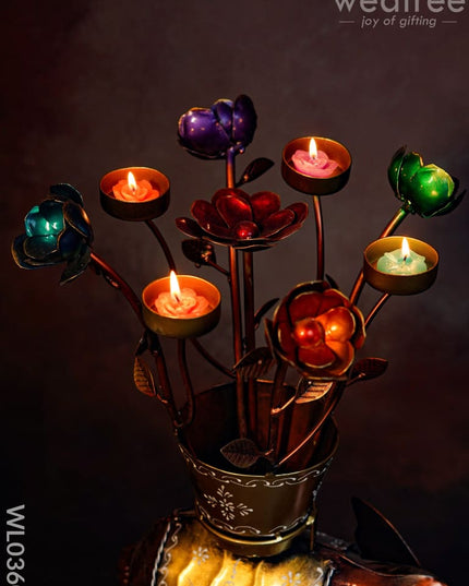 Flower Pot T-Light Holder On Elephant - Wl0360 Candles And Votives
