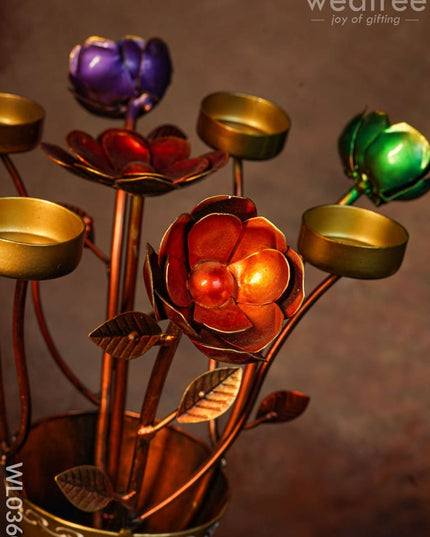 Flower Pot T-Light Holder On Elephant - Wl0360 Candles And Votives