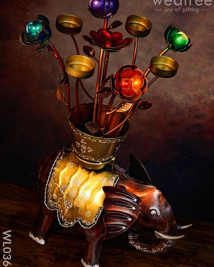 Flower Pot T-Light Holder On Elephant - Wl0360 Candles And Votives