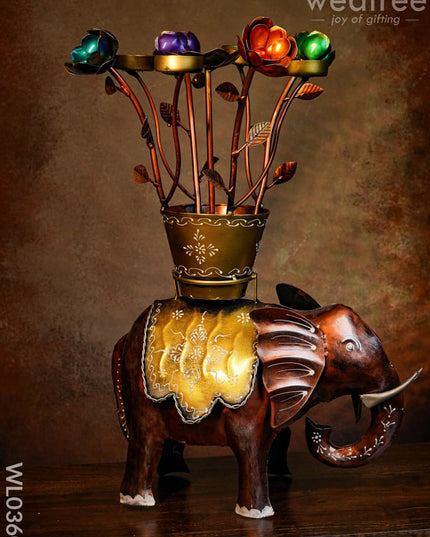 Flower Pot T-Light Holder On Elephant - Wl0360 Candles And Votives