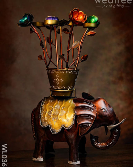 Flower Pot T-Light Holder On Elephant - Wl0360 Candles And Votives