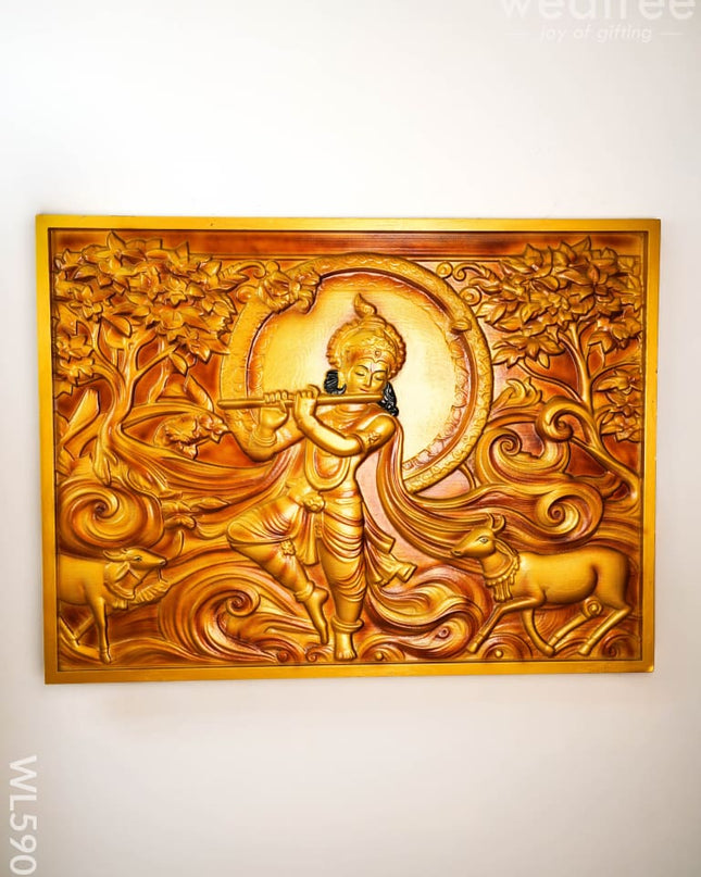 Flute Krishna with Cow Wall hanging Frame - 45 inch - WL5905 - Frames