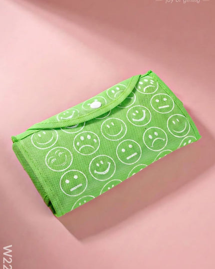 Foldable nonwoven shopping bag with smiley prints - W2234 - Non-Woven Bags