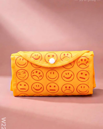 Foldable nonwoven shopping bag with smiley prints - W2234 - Non-Woven Bags