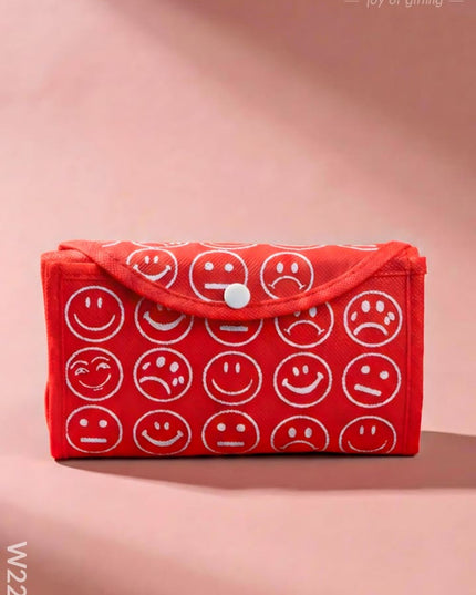 Foldable nonwoven shopping bag with smiley prints - W2234 - Non-Woven Bags