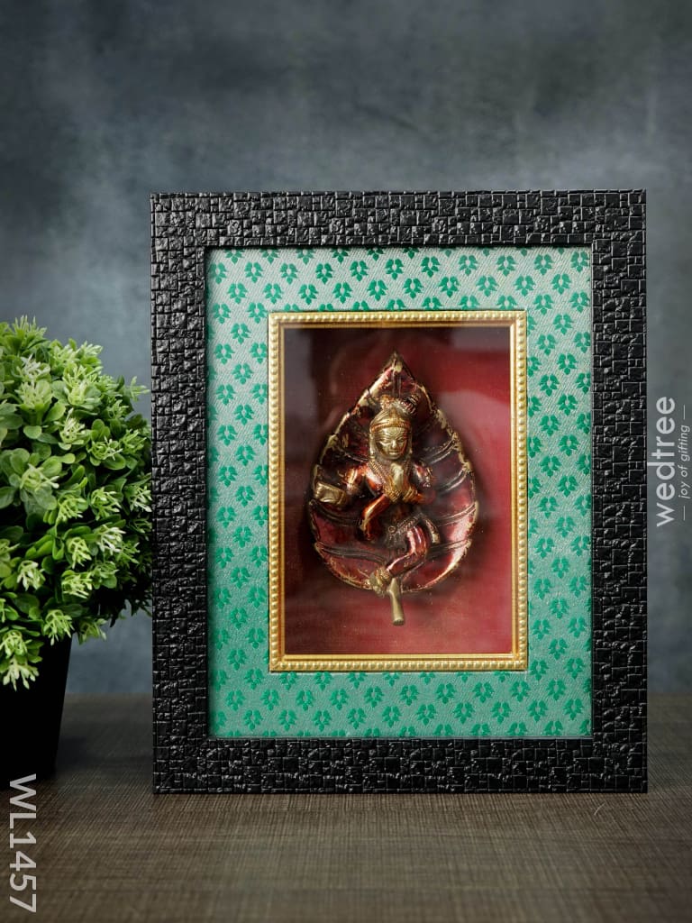 Frame:  Brass Leaf Krishna Wall Hanging - (7In X 5In ) Red Antique Finish Wl1457 Frames