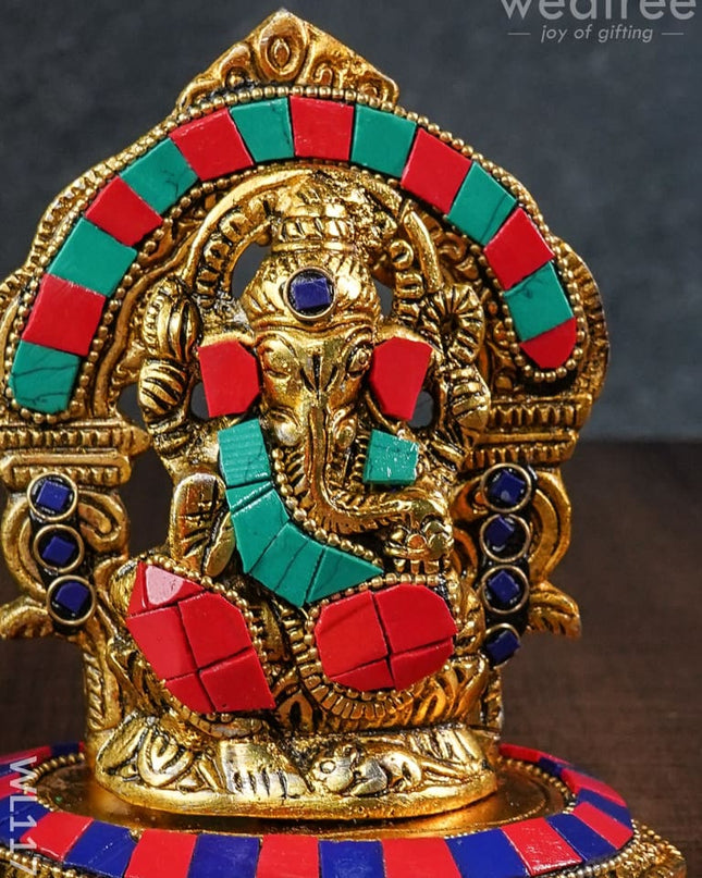 White Metal Frame Ganesha With Stone Work - Wl1175