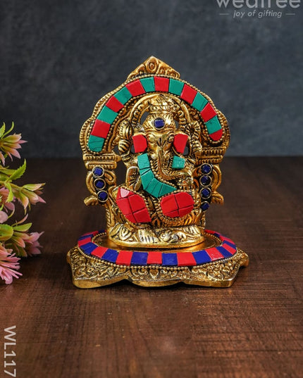 White Metal Frame Ganesha With Stone Work - Wl1175