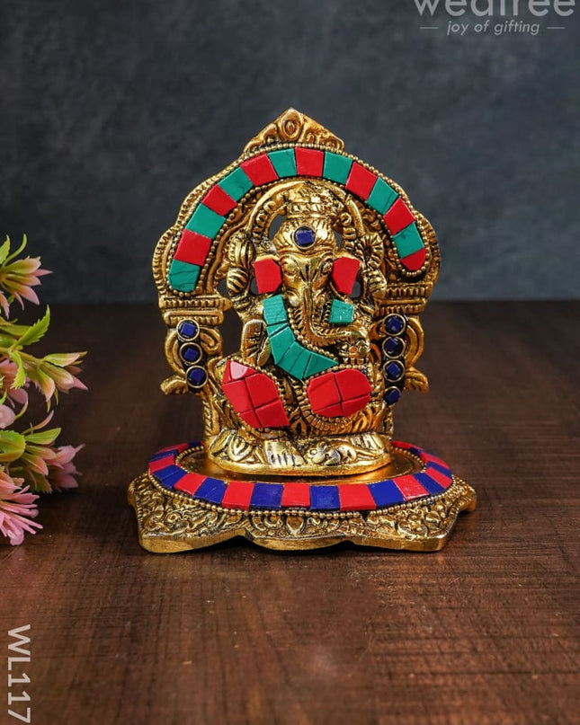 White Metal Frame Ganesha With Stone Work - Wl1175