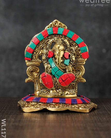 White Metal Frame Ganesha With Stone Work - Wl1175