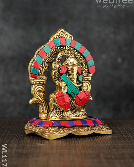 White Metal Frame Ganesha With Stone Work - Wl1175