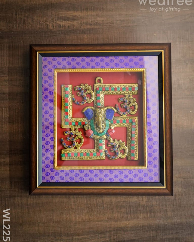 Frame:  White Metal Swastik Ganesha With Stone Work - Wl2254 Frames