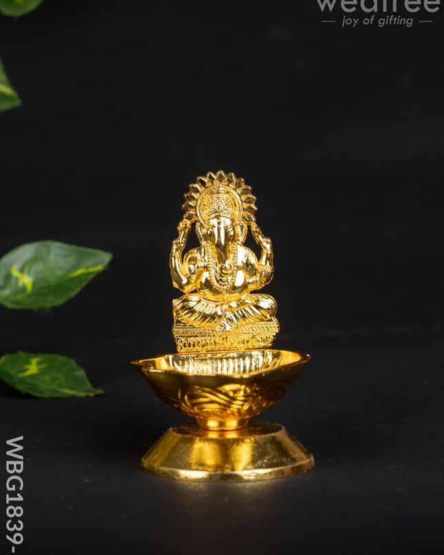 Ganesh Diya - WBG1839-2 - White Metal Diya RG