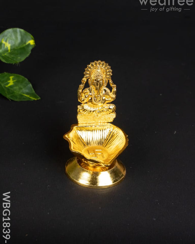 Ganesh Diya - WBG1839-2 - White Metal Diya RG