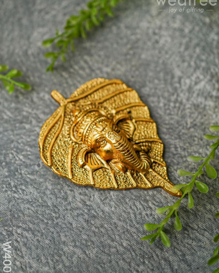 White Metal Leaf Ganesha Face - Gold Finish W4006 Divine Figurines