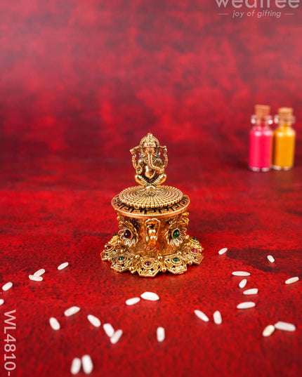 Ganesha Kumkum Holder - 2 inch - Gold - WL4810-1 - Divine Gifts