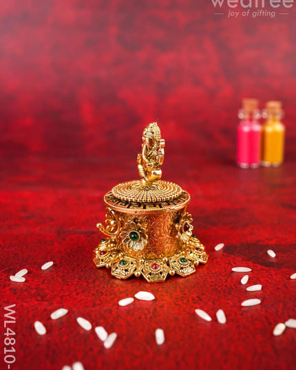 Ganesha Kumkum Holder - 2 inch - Gold - WL4810-1 - Divine Gifts