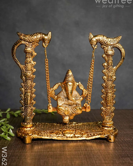 White Metal Ganesha On Swing Gold Finish - W3629