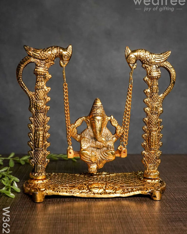 White Metal Ganesha On Swing Gold Finish - W3629