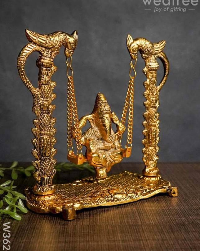 White Metal Ganesha On Swing Gold Finish - W3629