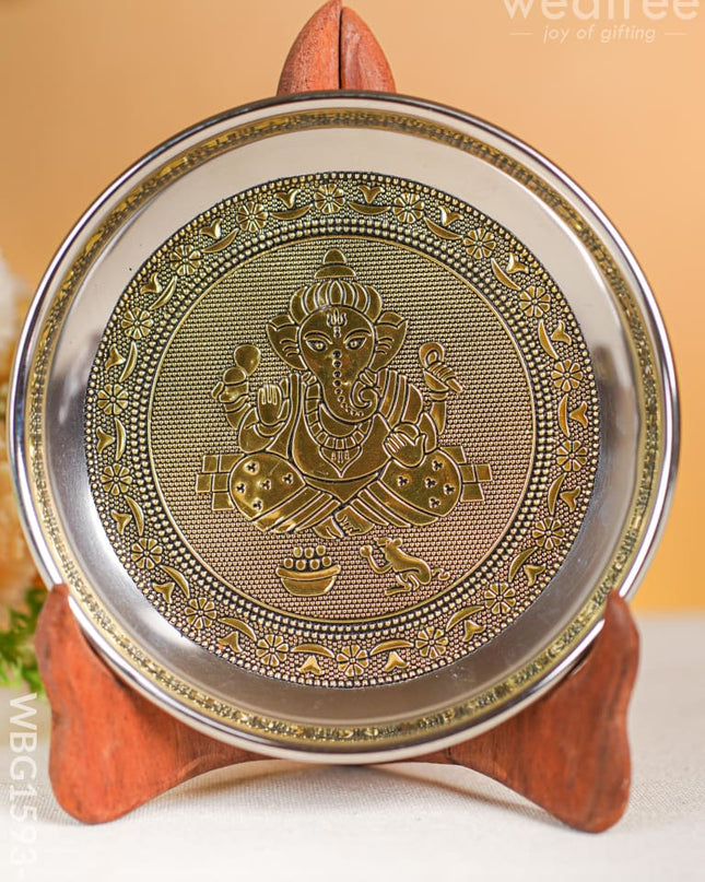 Ganesha Oxidized Plate - 6 inch - Gold - WBG1593-3 Trays & Plates RG