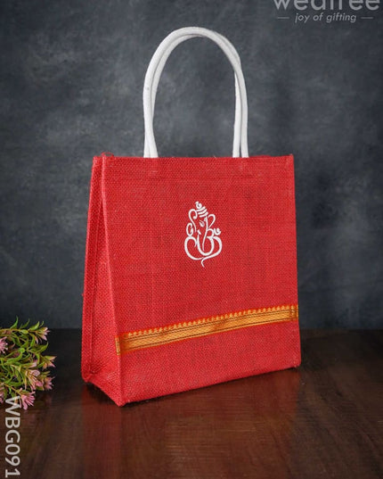 Ganesha Print Jute Bag With Lace - Wbg0913 Bags